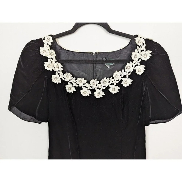 Vintage 90 CACHET BARI PROTAS 9/10 Velvet Dress Floral Lace Pearls Embellished - Picture 5 of 12